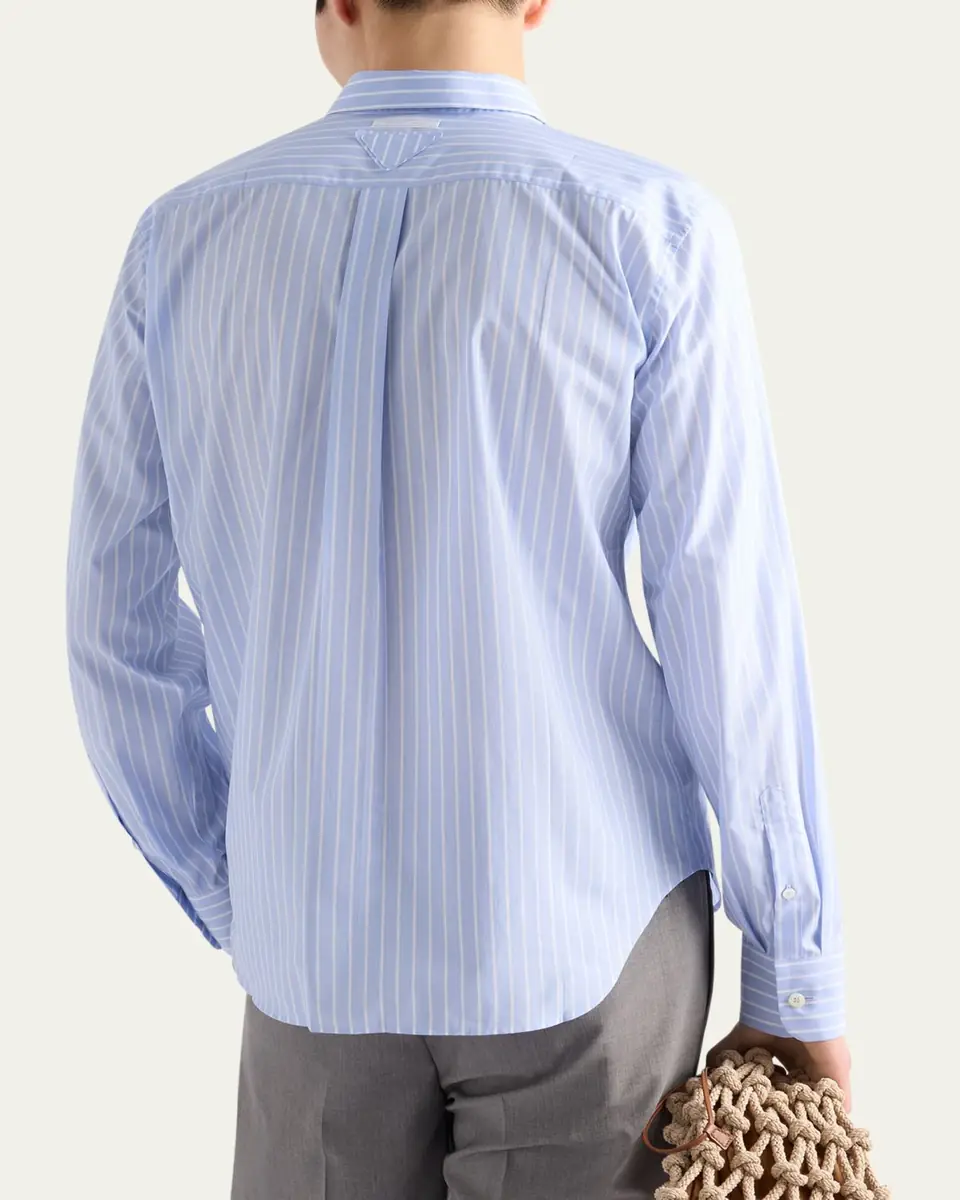 Prada Men's Riga Cotton Stripe Sport Shirt | Thumbnail 4 Prada Men's Riga Cotton Stripe Sport Shirt | Thumbnail 4