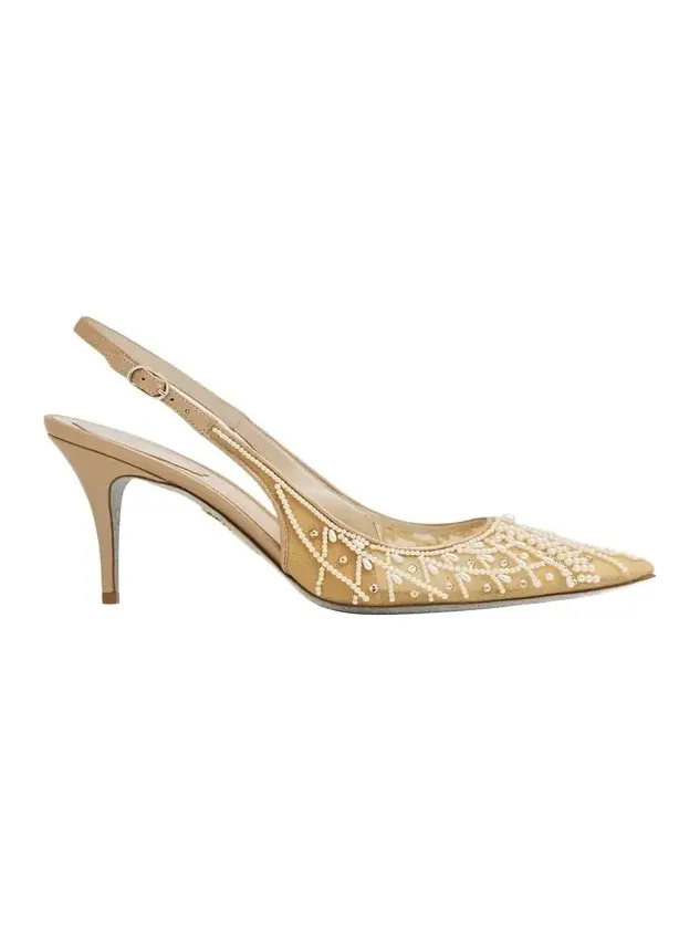 René Caovilla 80mm Embellished Net Tulle Pumps
