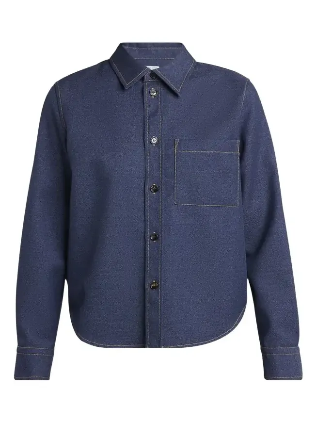 Melange Wool Cotton Drill Button-Down Shirt