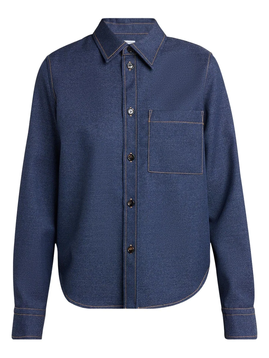 Melange Wool Cotton Drill Button-Down Shirt