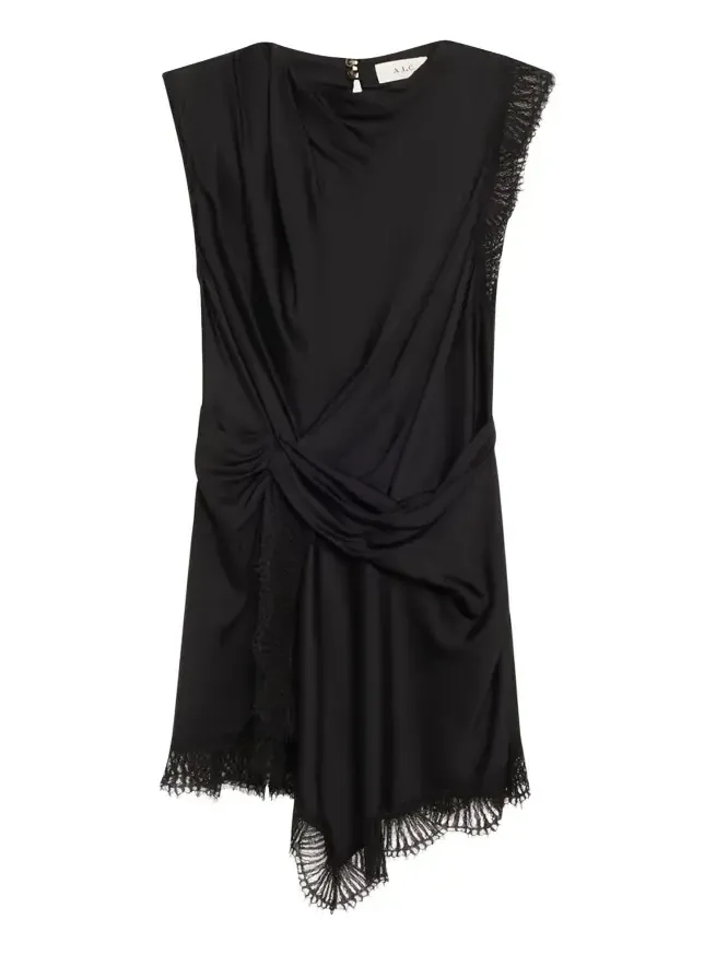 Dion Draped Lace-Trim Satin Mini Dress