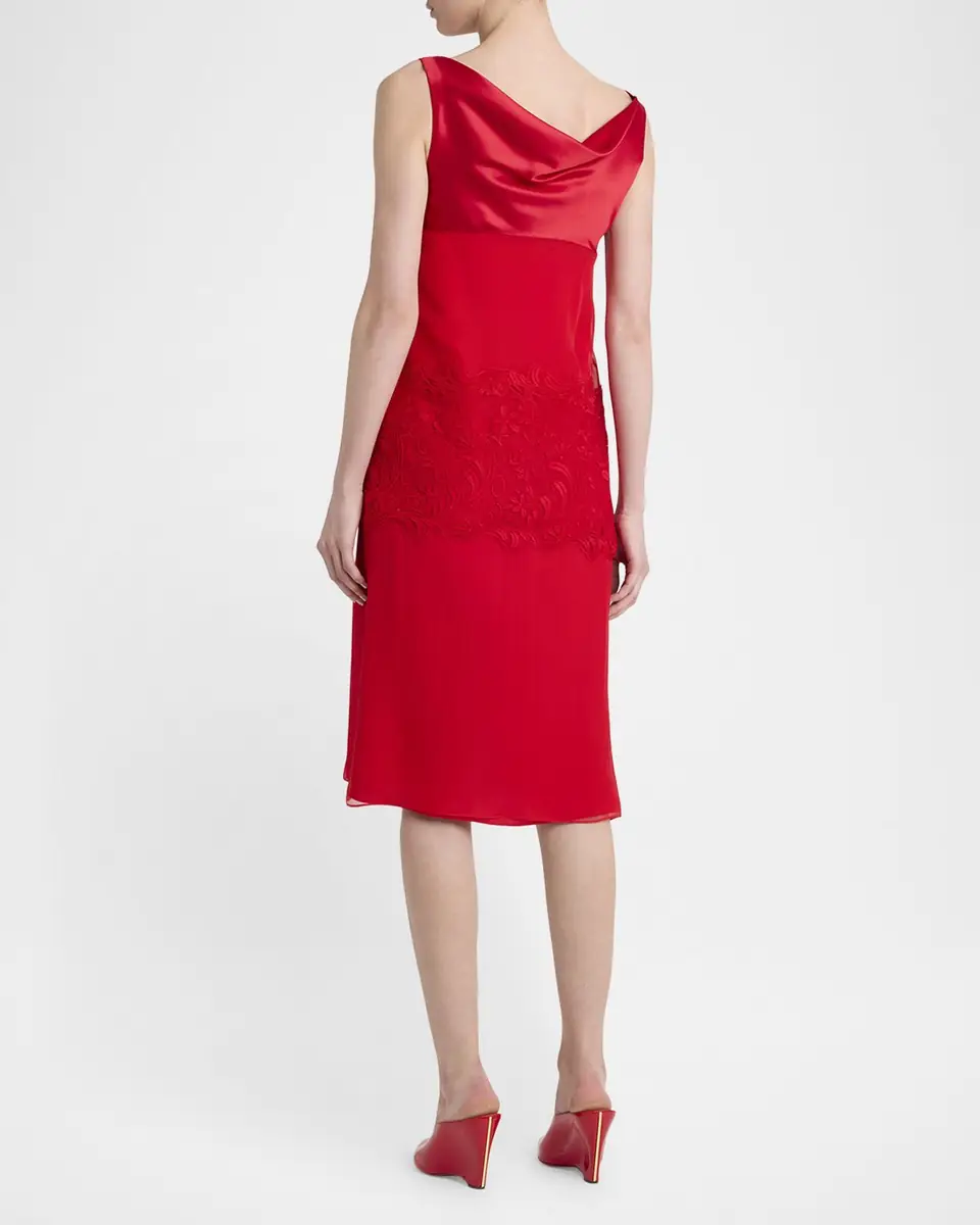 Ferragamo lace-Panel Silk Chiffon Midi Dress | Thumbnail 2 Ferragamo lace-Panel Silk Chiffon Midi Dress | Thumbnail 2