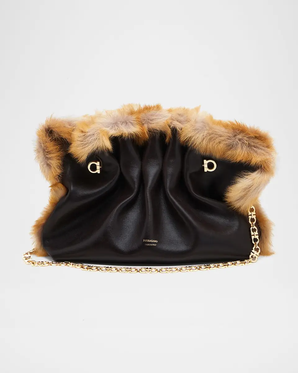 Ferragamo Pinch Soft Shearling-Trim Leather Shoulder Bag | Thumbnail 2 Ferragamo Pinch Soft Shearling-Trim Leather Shoulder Bag | Thumbnail 2