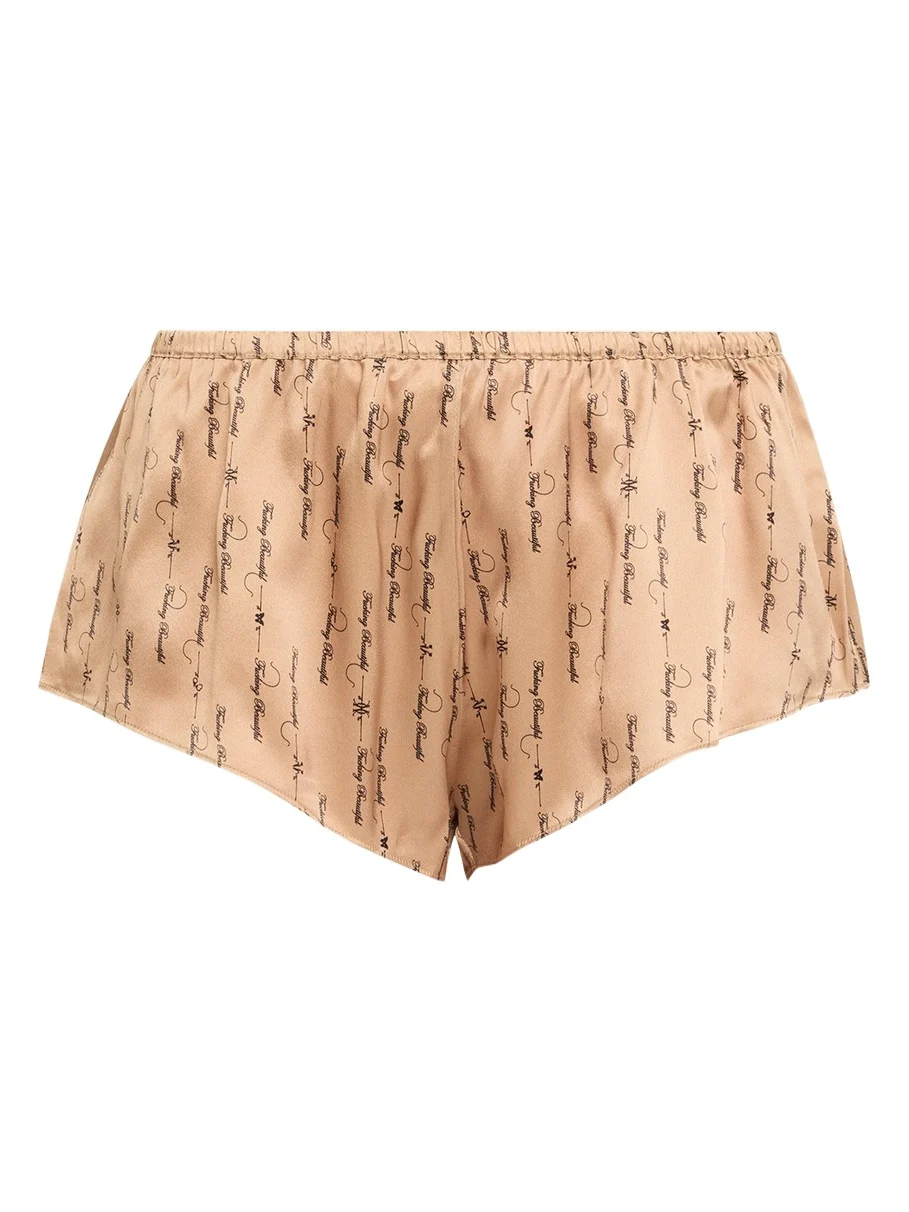 Kiki de Montparnasse Script-Print Silk Lounge Tap Shorts
