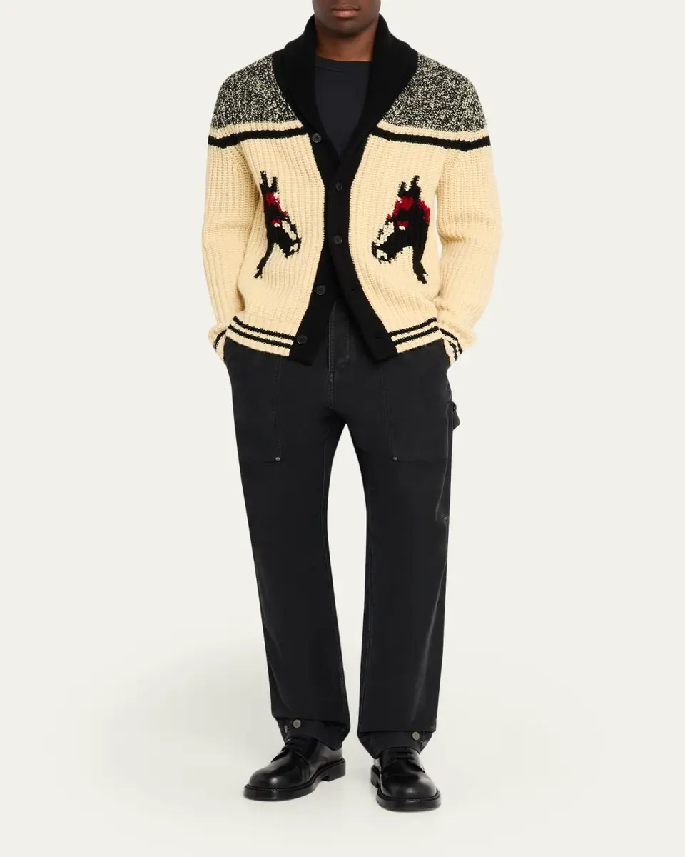 Guest In Residence Men's Horse-Print Wool-Cashmere Cardigan | Thumbnail 2 Guest In Residence Men's Horse-Print Wool-Cashmere Cardigan | Thumbnail 2