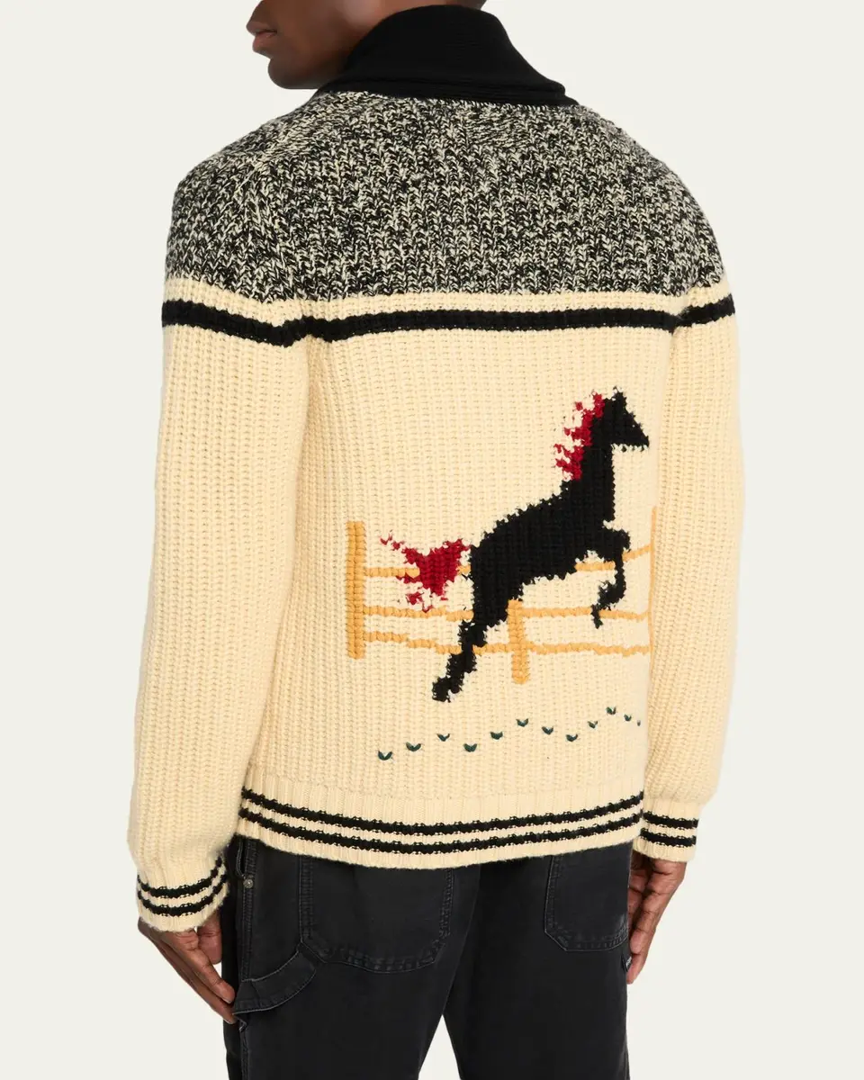 Guest In Residence Men's Horse-Print Wool-Cashmere Cardigan | Thumbnail 3 Guest In Residence Men's Horse-Print Wool-Cashmere Cardigan | Thumbnail 3