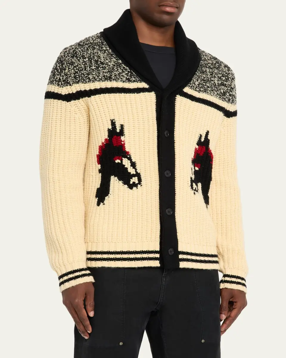 Guest In Residence Men's Horse-Print Wool-Cashmere Cardigan | Thumbnail 4 Guest In Residence Men's Horse-Print Wool-Cashmere Cardigan | Thumbnail 4