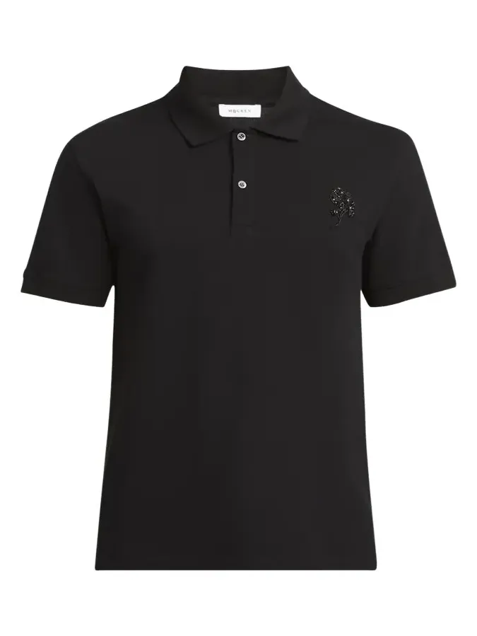 Men's Short-Sleeve Beaded Rose Piqué Polo Shirt Men's Short-Sleeve Beaded Rose Piqué Polo Shirt