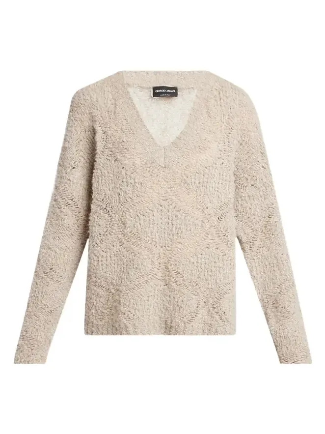 V-Neck Wool Cashmere Open-Knit Sweater V-Neck Wool Cashmere Open-Knit Sweater