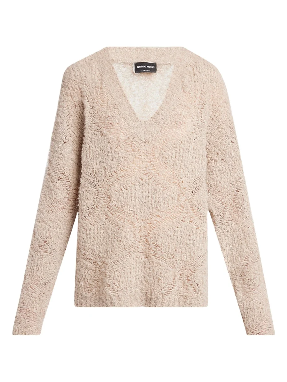 V-Neck Wool Cashmere Open-Knit Sweater V-Neck Wool Cashmere Open-Knit Sweater