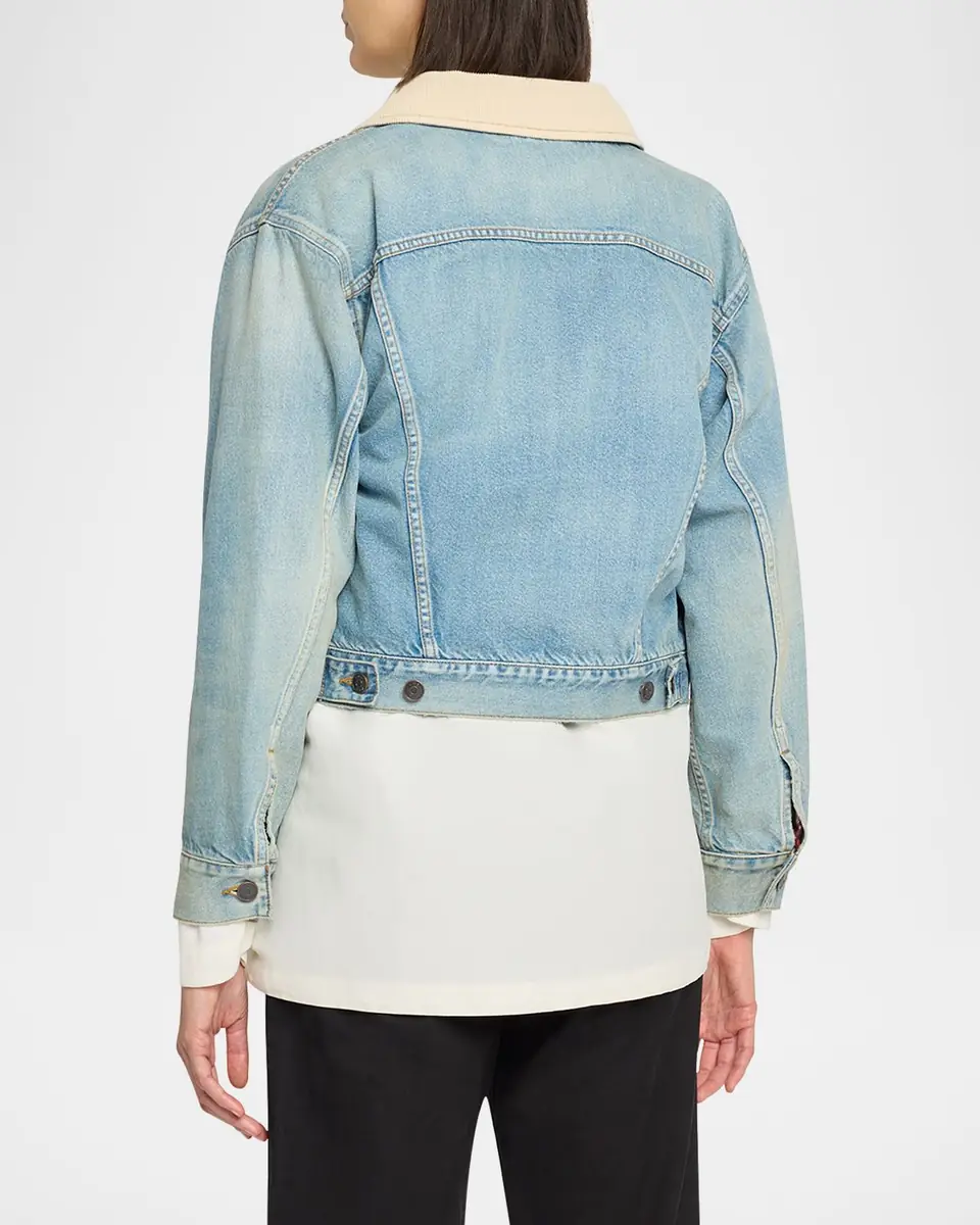 The Row Joras Crop Denim Jacket with Corduroy Collar | Thumbnail 2 The Row Joras Crop Denim Jacket with Corduroy Collar | Thumbnail 2