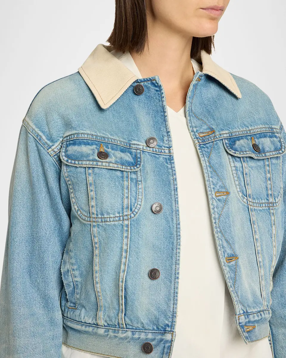 The Row Joras Crop Denim Jacket with Corduroy Collar | Thumbnail 4 The Row Joras Crop Denim Jacket with Corduroy Collar | Thumbnail 4