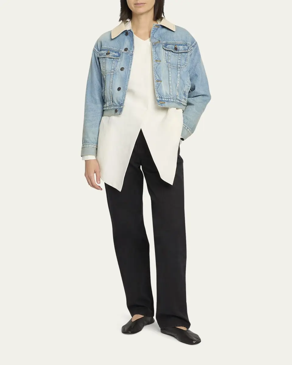 The Row Joras Crop Denim Jacket with Corduroy Collar | Thumbnail 6 The Row Joras Crop Denim Jacket with Corduroy Collar | Thumbnail 6