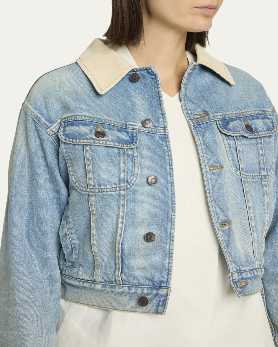 The Row Joras Crop Denim Jacket with Corduroy Collar | Thumbnail 9 The Row Joras Crop Denim Jacket with Corduroy Collar | Thumbnail 9