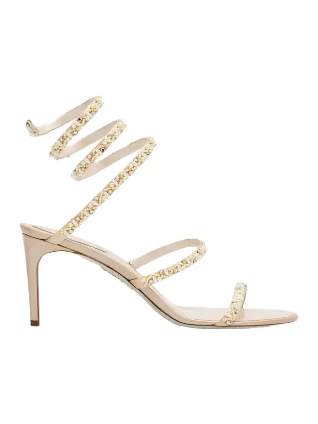 Cleo Pearly Crystal Snake-Wrap Sandals