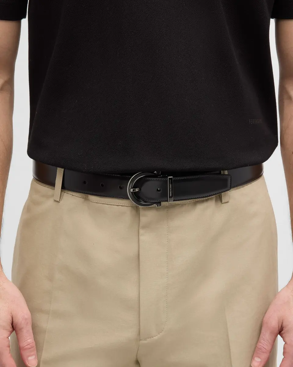 Men's Reversible Gancio-Buckle Leather Belt Men's Reversible Gancio-Buckle Leather Belt