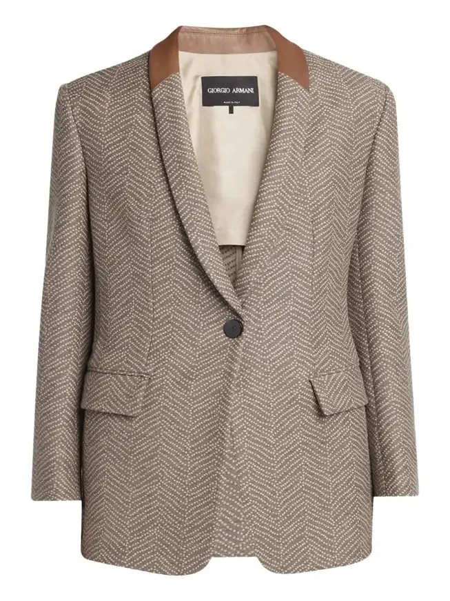 Chevron Wool Single-Breasted Blazer with Leather Trim Chevron Wool Single-Breasted Blazer with Leather Trim