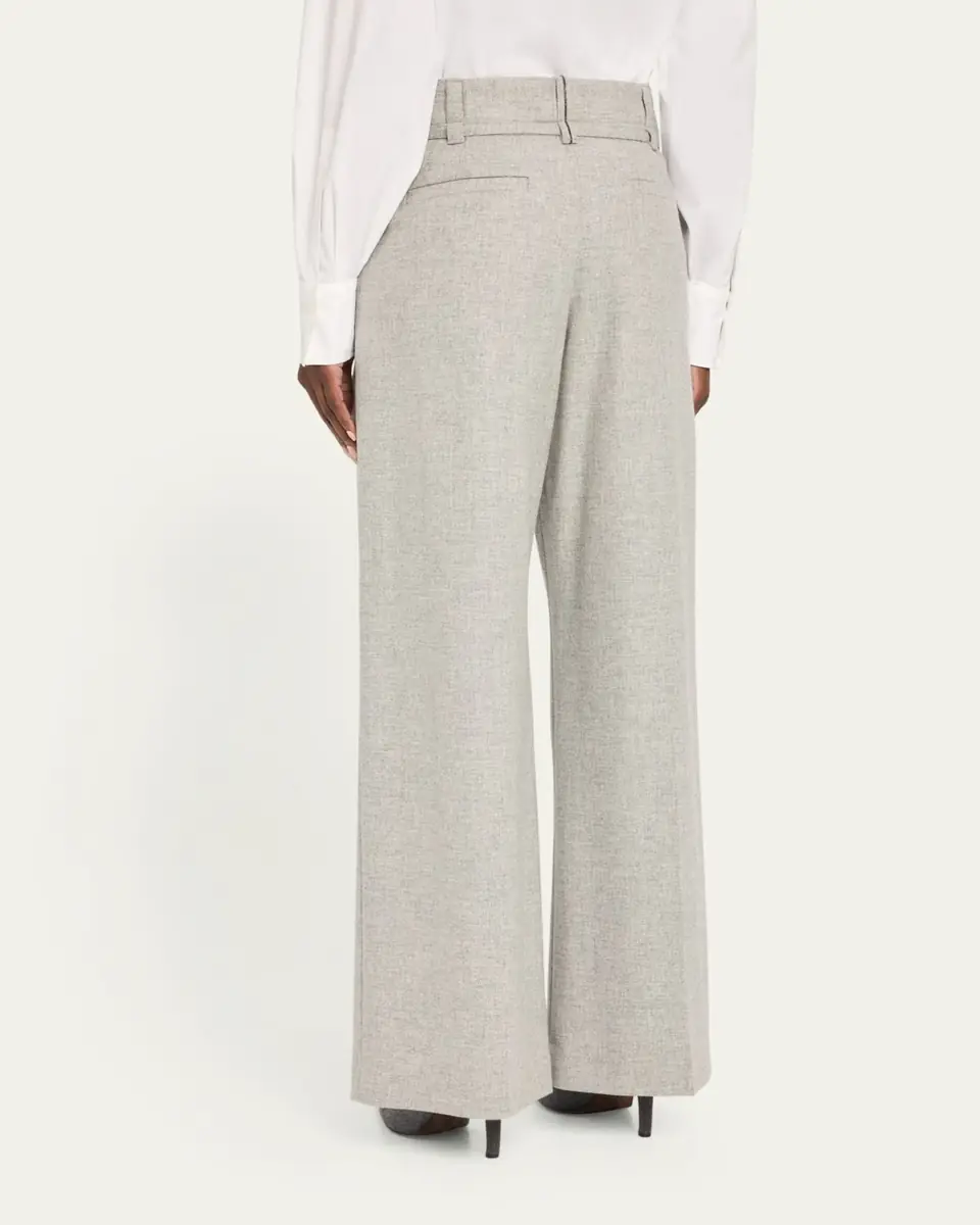 Brunello Cucinelli Cashmere-Wool Flannel Wide Sartorial Pants With Belt | Thumbnail 4 Brunello Cucinelli Cashmere-Wool Flannel Wide Sartorial Pants With Belt | Thumbnail 4
