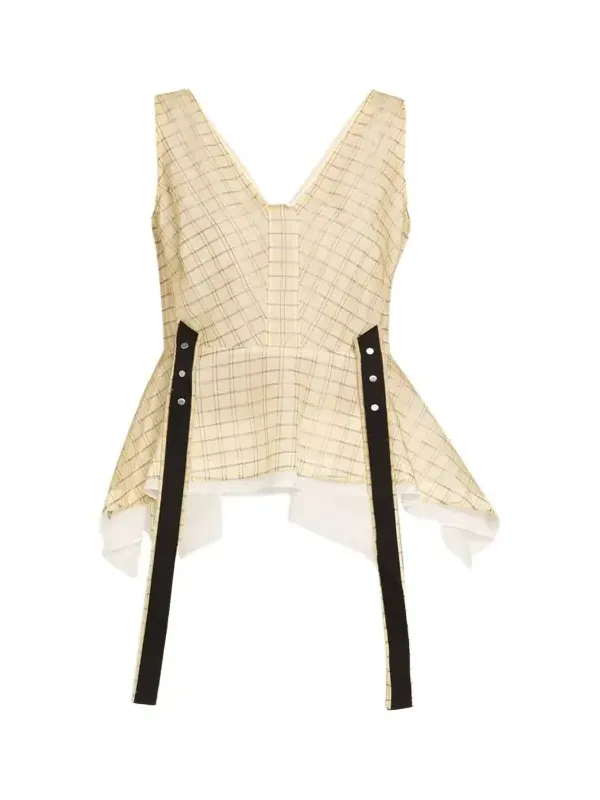 3.1 Phillip Lim Sleeveless Plaid Organza Flounce Top