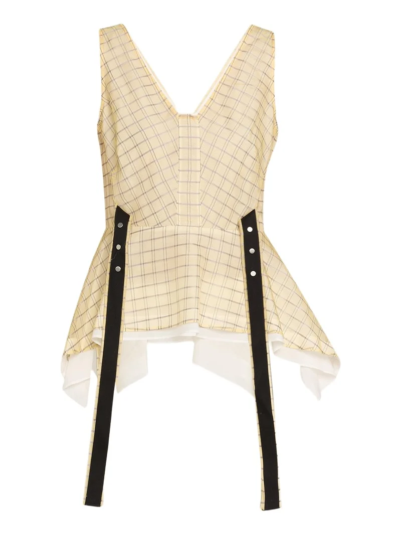 3.1 Phillip Lim Sleeveless Plaid Organza Flounce Top