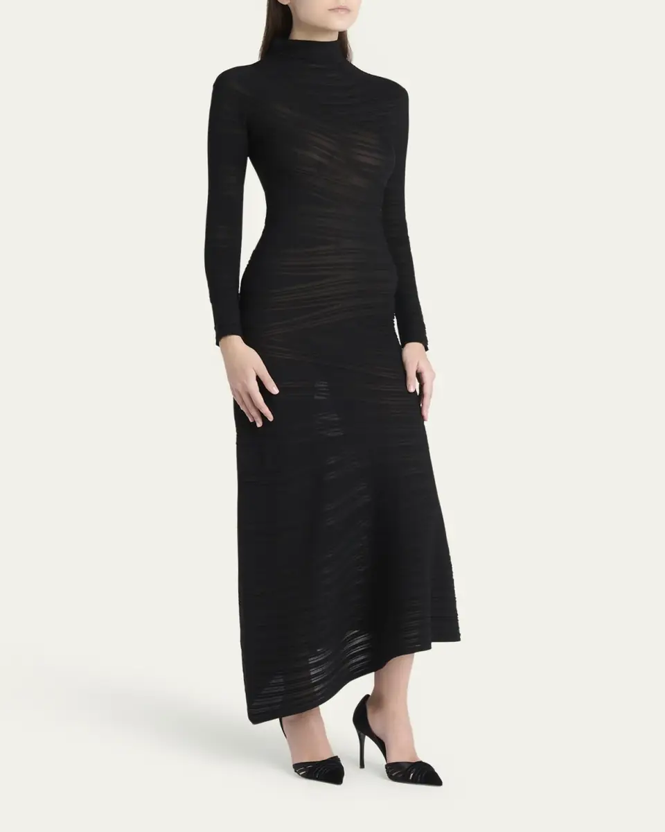 Giorgio Armani Asymmetric Tonal Striped Jersey Mock-Neck Midi Dress | Thumbnail 4 Giorgio Armani Asymmetric Tonal Striped Jersey Mock-Neck Midi Dress | Thumbnail 4
