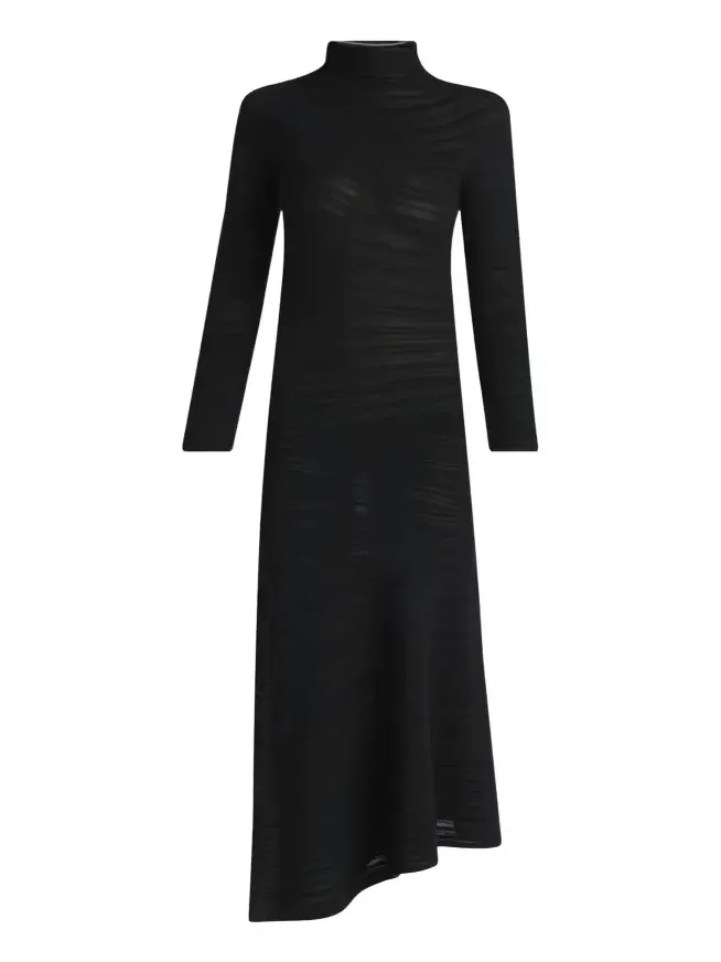 Asymmetric Tonal Striped Jersey Mock-Neck Midi Dress Asymmetric Tonal Striped Jersey Mock-Neck Midi Dress