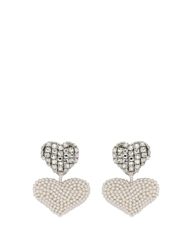 Oscar de la Renta Beaded Crystal Heart Earrings | Image 1 Oscar de la Renta Beaded Crystal Heart Earrings | Image 1