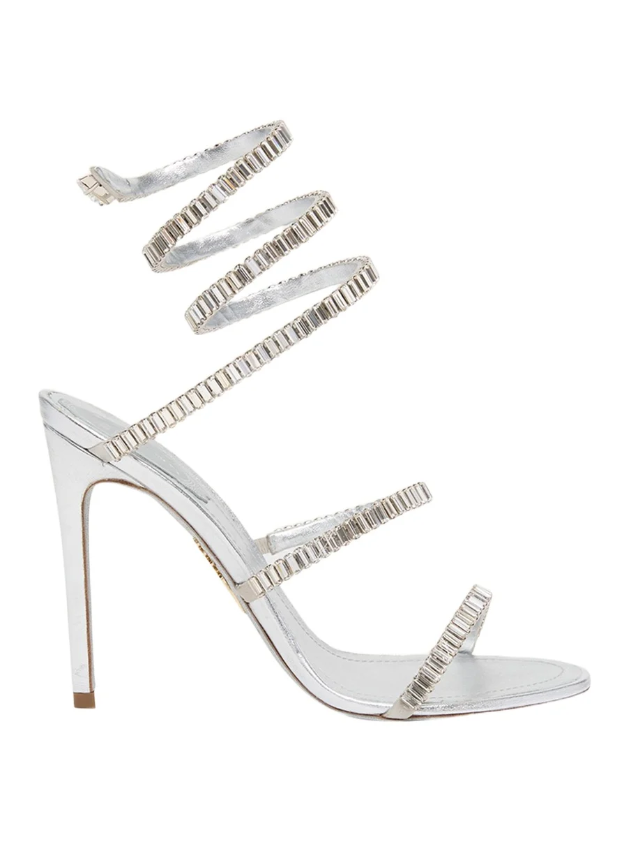 Metallic Leather Strass Snake Ankle Wrap Sandals Metallic Leather Strass Snake Ankle Wrap Sandals