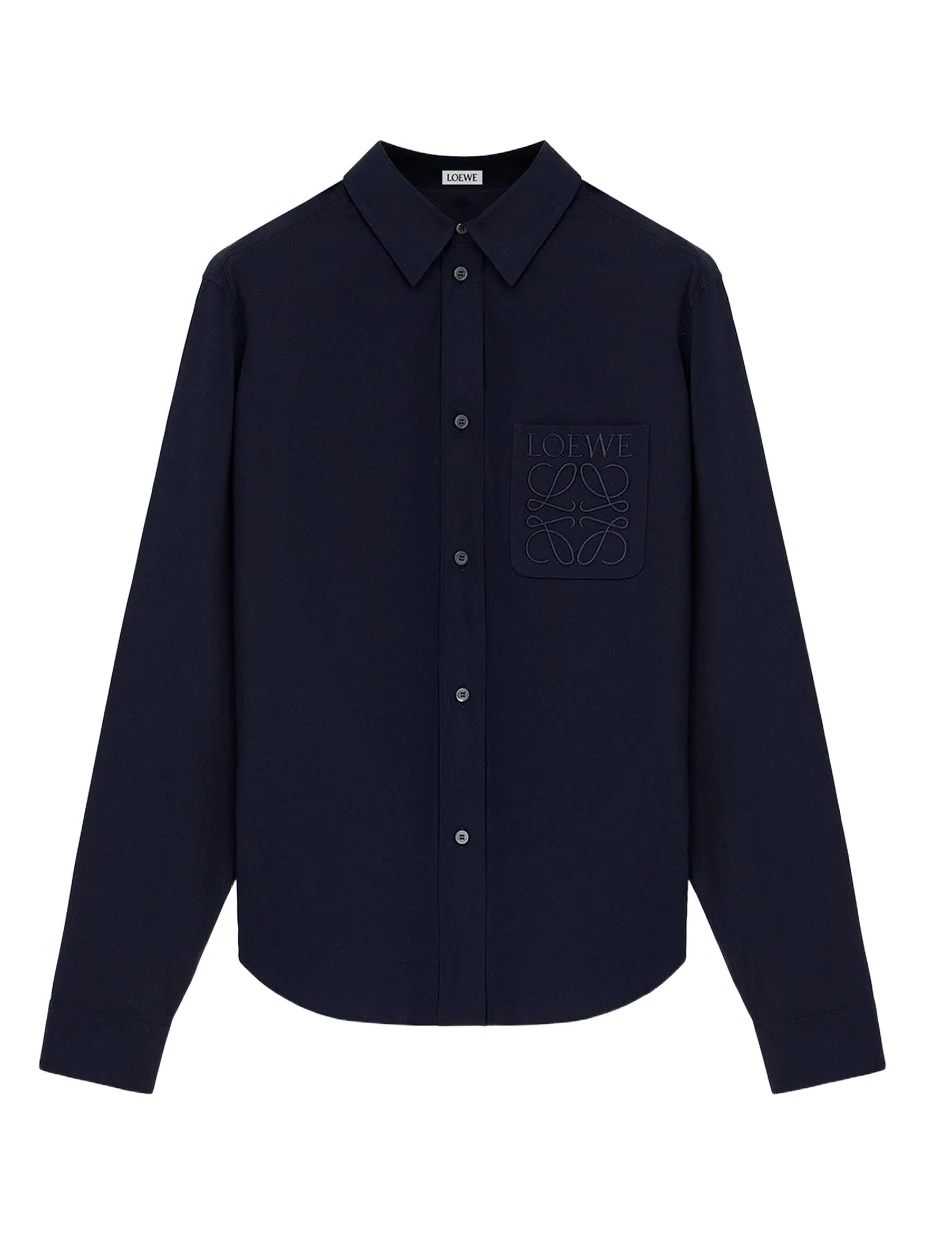 Loewe Men's Poplin Tonal Anagram Pocket Sport Shirt