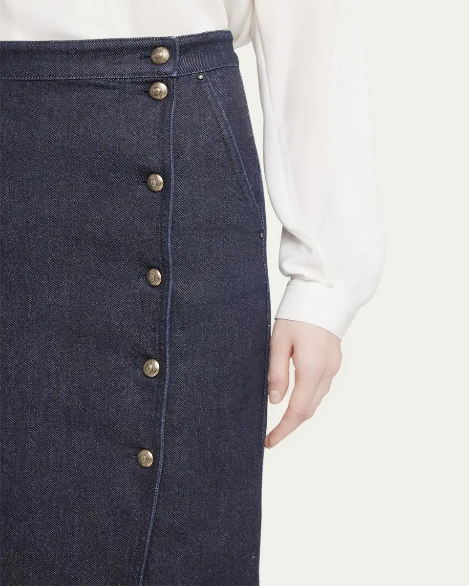 Giorgio Armani Cotton-Cashmere Denim Button Midi Skirt | Thumbnail 5 Giorgio Armani Cotton-Cashmere Denim Button Midi Skirt | Thumbnail 5