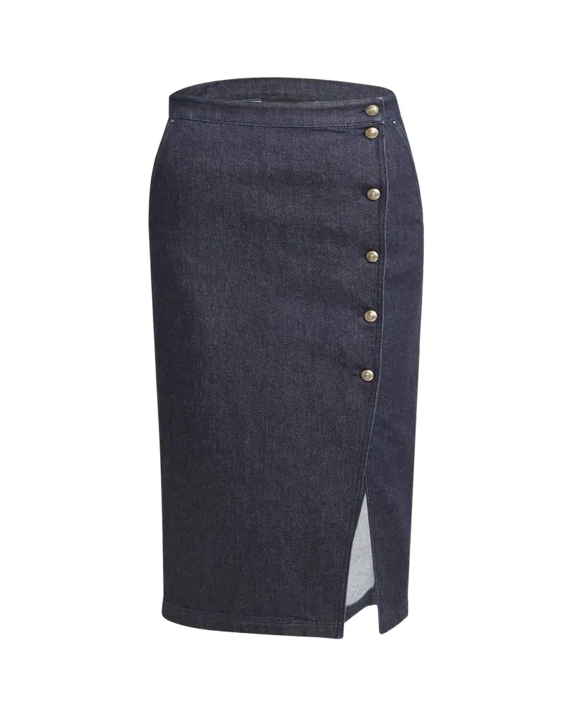 Giorgio Armani Cotton-Cashmere Denim Button Midi Skirt | Image 1 Giorgio Armani Cotton-Cashmere Denim Button Midi Skirt | Image 1