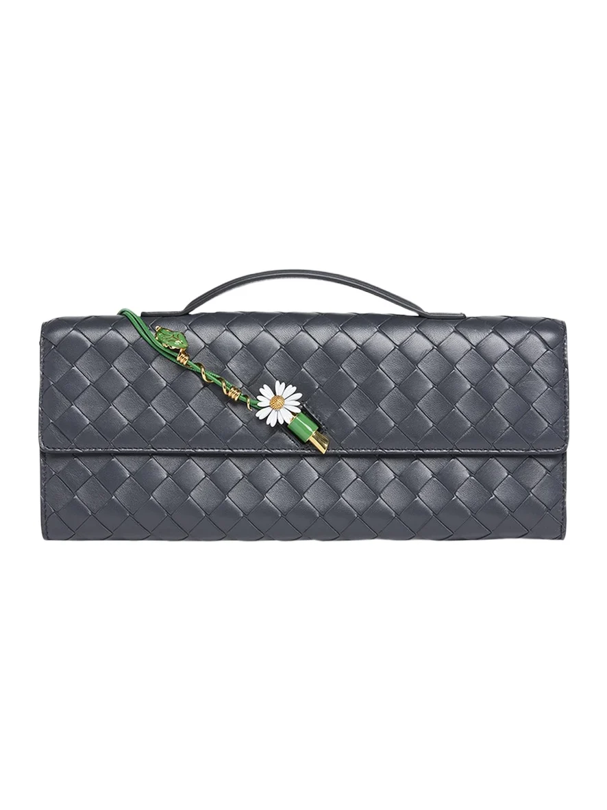 Andiamo Flower-Embellished Leather Clutch Bag
