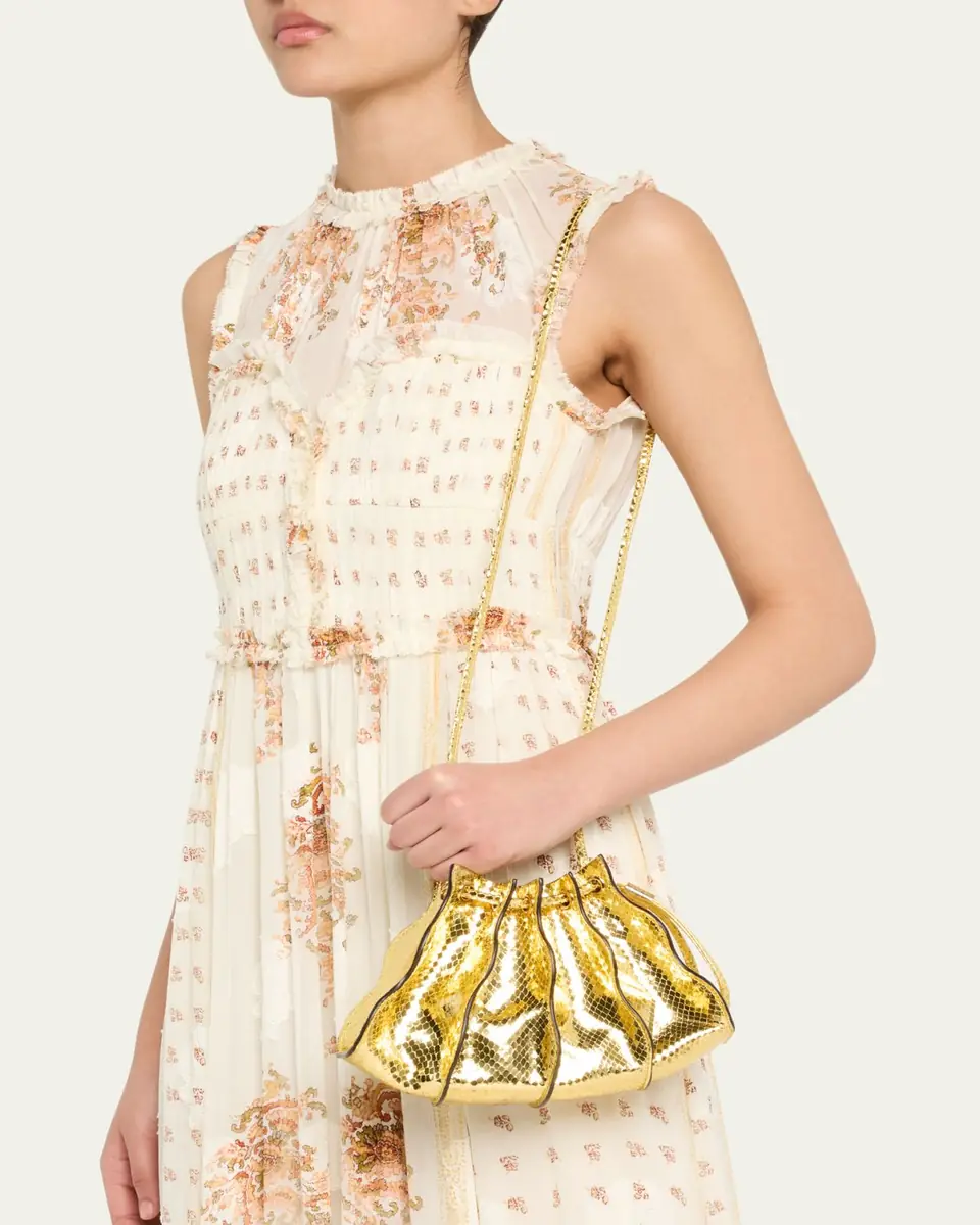 Ulla Johnson Adria Mini Pleated Wave Metallic Snake-Print Crossbody Bag | Thumbnail 2