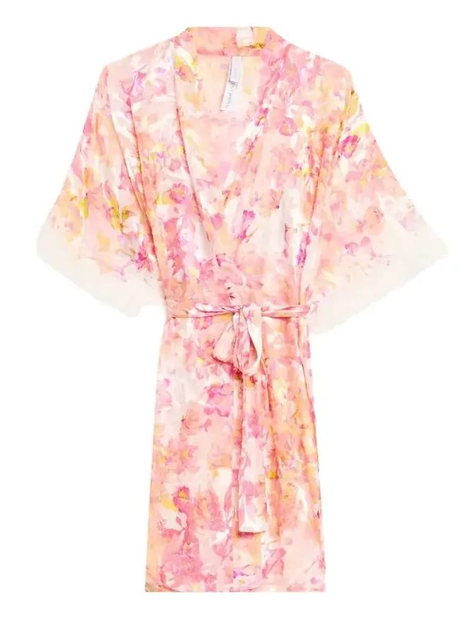 Folie D'Ete Floral-Print Devore Satin Robe Folie D'Ete Floral-Print Devore Satin Robe