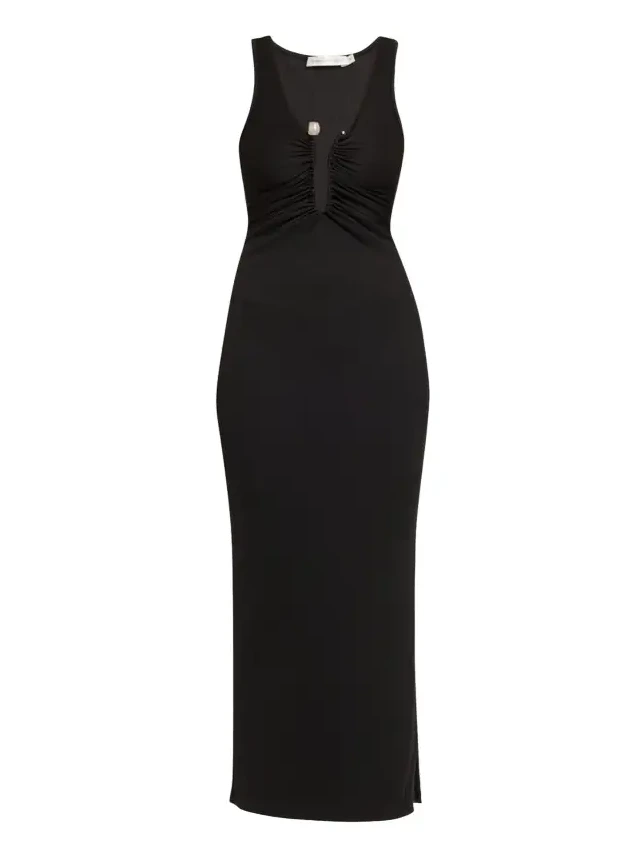 Crystal Pin Ruched Maxi Tank Dress Crystal Pin Ruched Maxi Tank Dress