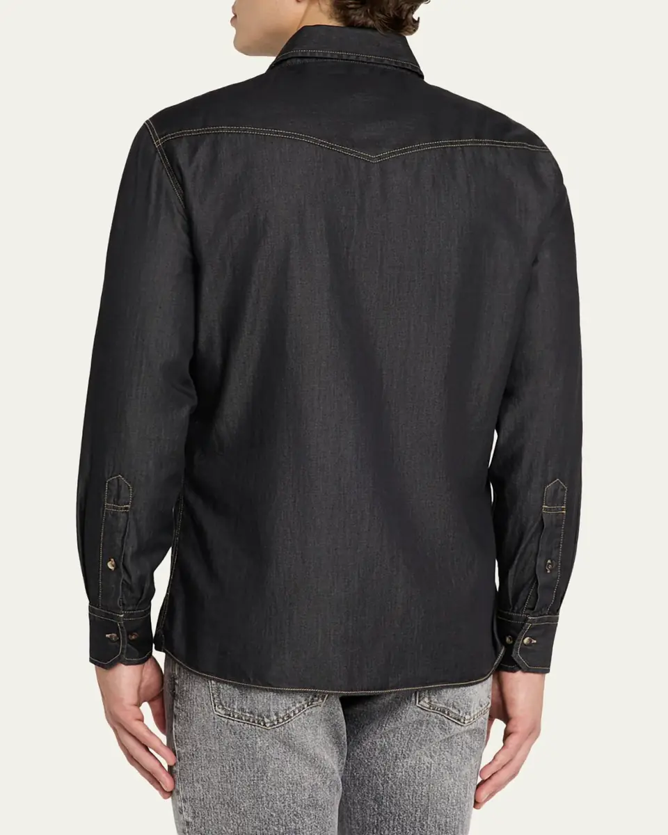 Brunello Cucinelli Mens Lightweight Denim Western Shirt | Thumbnail 3 Brunello Cucinelli Mens Lightweight Denim Western Shirt | Thumbnail 3