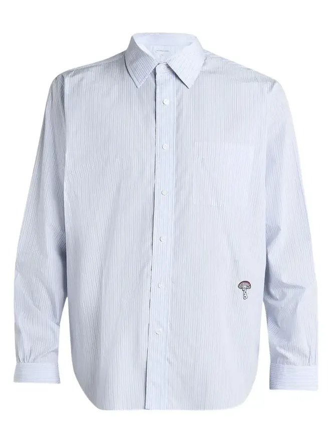 Men's Fine Stripe Poplin Shirt with Embroidered Mushroom Patch Men's Fine Stripe Poplin Shirt with Embroidered Mushroom Patch