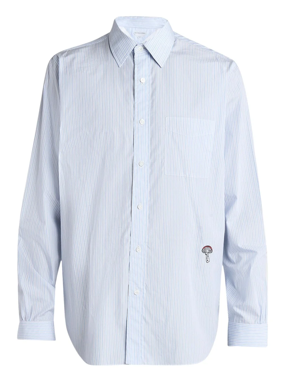 Bottega Veneta Men's Fine Stripe Poplin Shirt with Embroidered Mushroom Patch