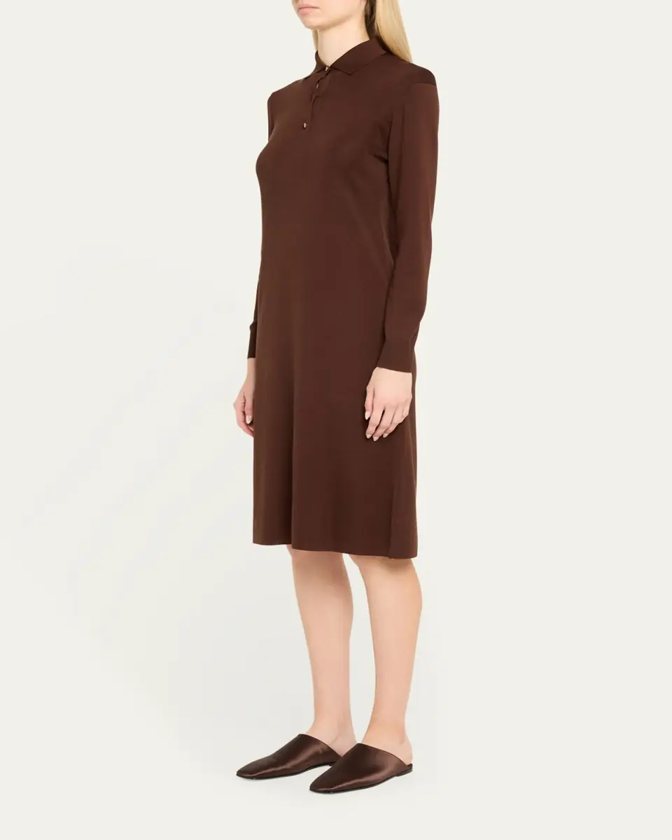 Loro Piana Lyskamm Long-Sleeve Silk Polo Dress | Thumbnail 2