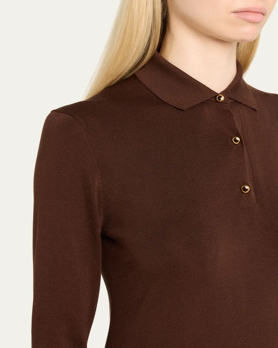 Loro Piana Lyskamm Long-Sleeve Silk Polo Dress | Thumbnail 5