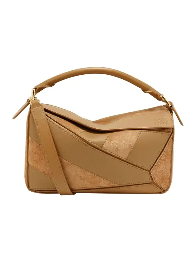 Puzzle Small Striped Top-Handle Bag in Leather & Suede