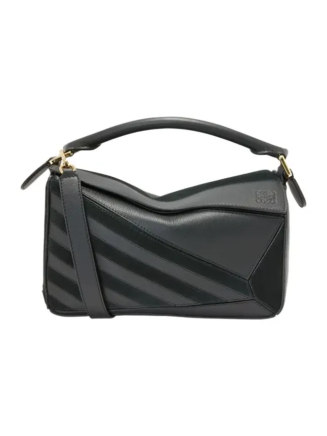 Puzzle Small Striped Top-Handle Bag in Leather & Suede Puzzle Small Striped Top-Handle Bag in Leather & Suede