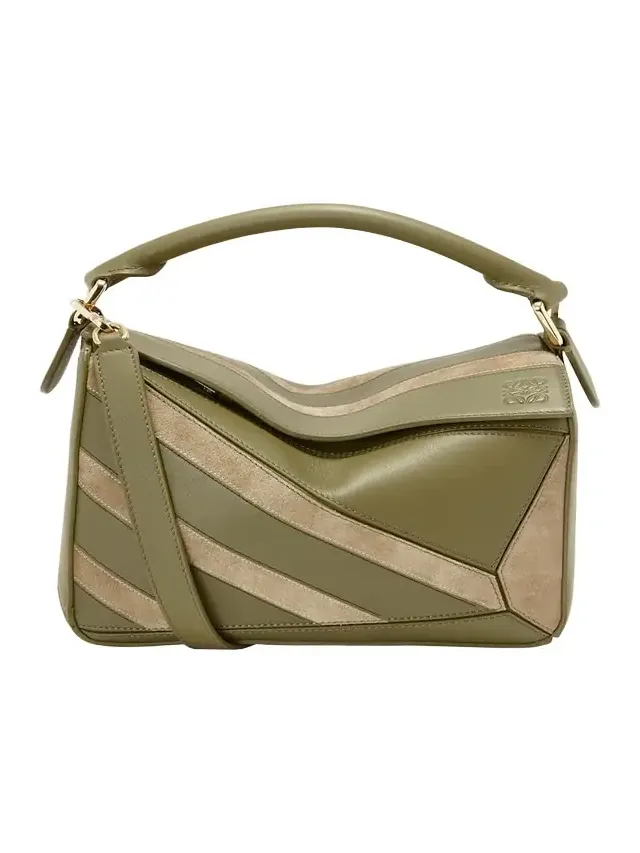Puzzle Top-Handle Bag in Striped Leather Puzzle Top-Handle Bag in Striped Leather