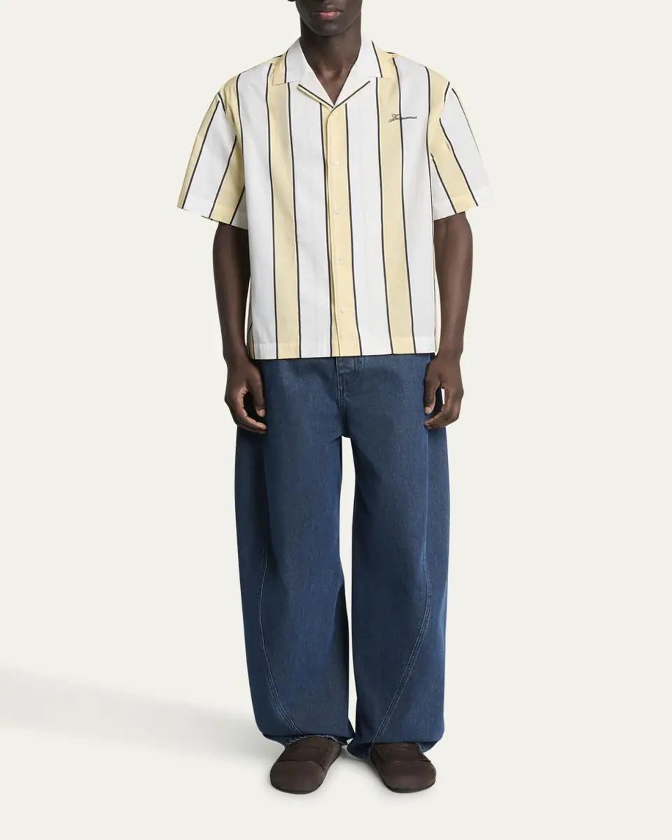 Jacquemus Men's Cotton Stripe Logo Camp Shirt | Thumbnail 2 Jacquemus Men's Cotton Stripe Logo Camp Shirt | Thumbnail 2