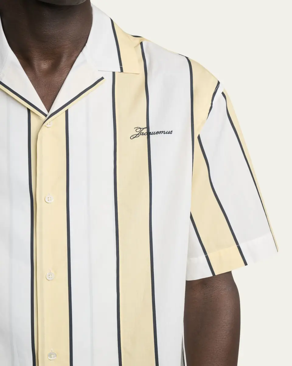 Jacquemus Men's Cotton Stripe Logo Camp Shirt | Thumbnail 5 Jacquemus Men's Cotton Stripe Logo Camp Shirt | Thumbnail 5