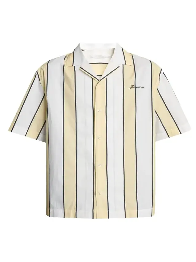 Men's Cotton Stripe Logo Camp Shirt Men's Cotton Stripe Logo Camp Shirt