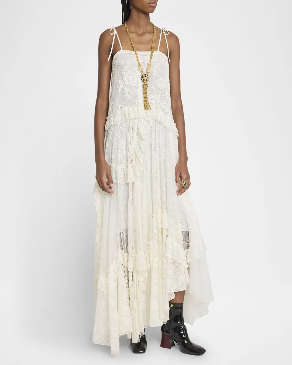 Chloé Ruffle-Trim Floral Lace Maxi Dress | Thumbnail 3 Chloé Ruffle-Trim Floral Lace Maxi Dress | Thumbnail 3