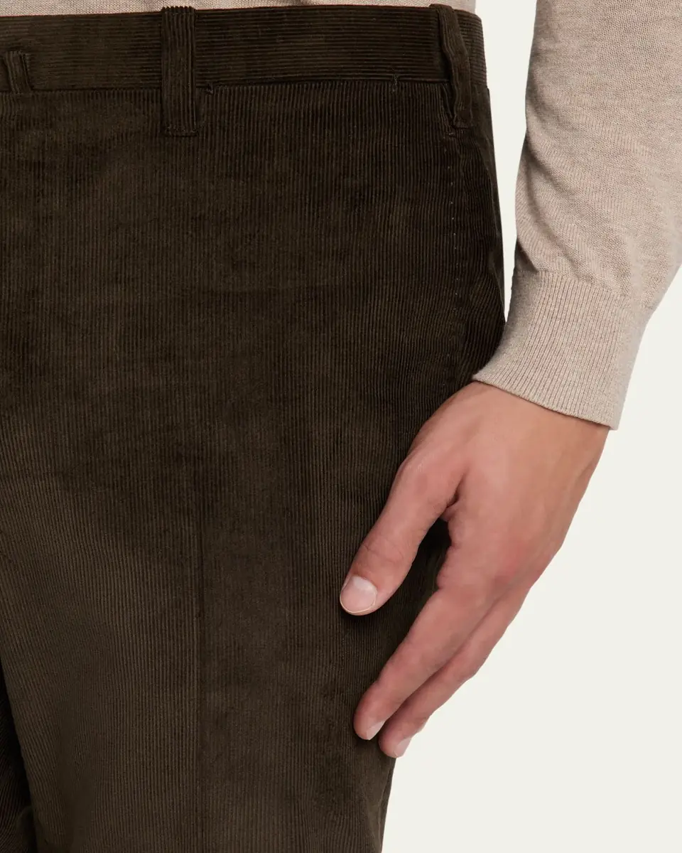 Cesare Attolini Men's Slim Corduroy Flat-Front Pants | Thumbnail 4
