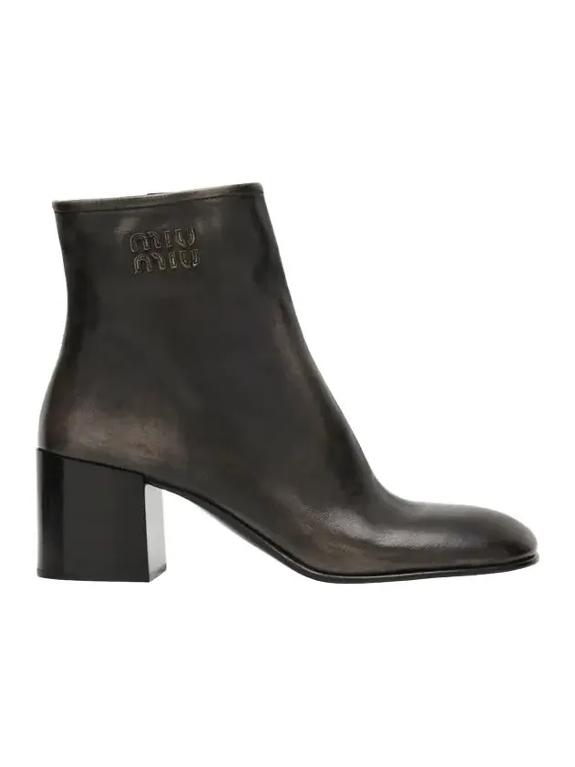 Vintage Leather Block-Heel Booties