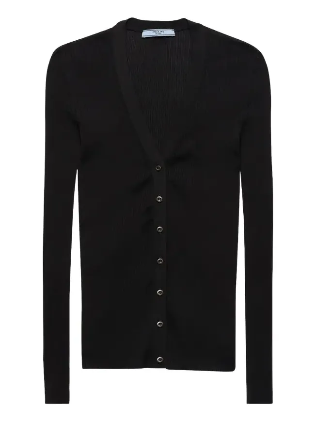 Prada Cotton Rib V-Neck Cardigan